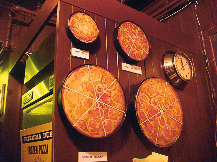 Mock pizza for size reference at Pizzeria Uno, inventor of deep dish pizza