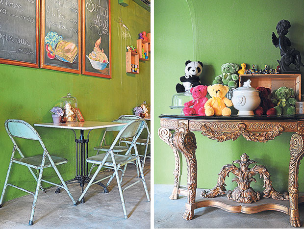 The cozy Moody Cow Cafe also has a pasta menu for those wishing for something more than just cakes (left). The Moody Cow cafe is cozy and also creatively decorated (right).