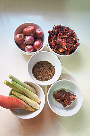Key ingredients to make the chilli paste, which brings out the flavour of the broth.
