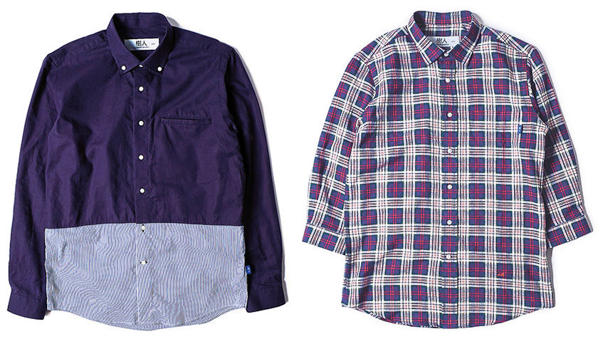 A bottom panel of thin blue stripes add interest to the black tailored shirt (left). For something casual, try the blue tartan shirt from their spring/summer 2014 collection (right)