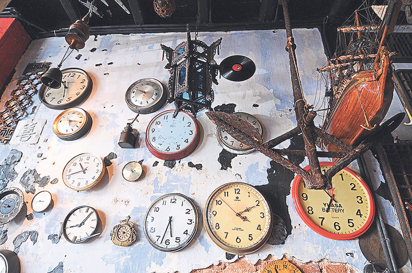A wall of clocks at Junk