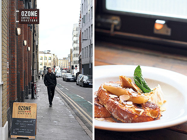 Ozone Coffee Roasters was originally founded by Kiwis (left). Try the French toast at Ozone Coffee Roasters, which is served with a ginger-poached pear and mascarpone (right).