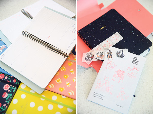 Notebooks, planners, greeting cards, Mossery has got it all covered (left). Mossery design planners with name customisation (right).