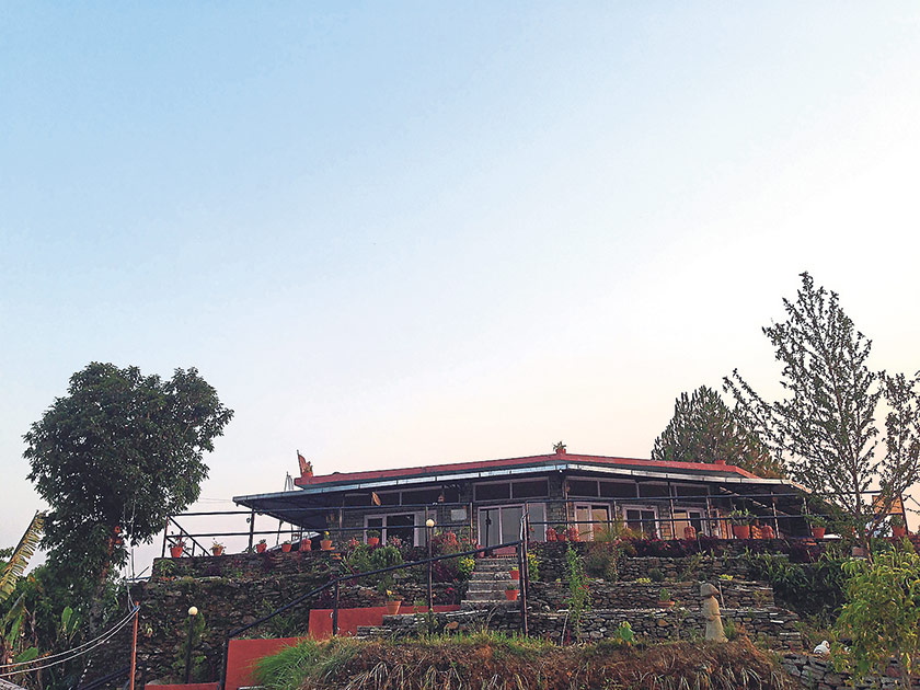 Raniban Retreat perches on a hilltop that sits at 420m above Phewa Lake.