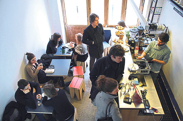 A great view of the action inside Ten Belles from its mezzanine floor.