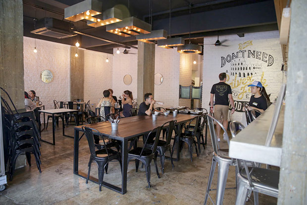 The vibe of the place is casual with an industrial look.
