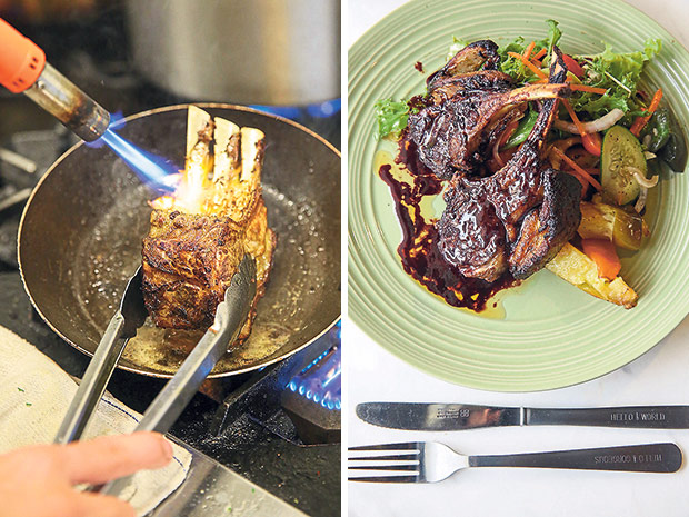 Just as good as any fine dining, the lamb rack is torched and baked in an oven for a fork tender texture (left). For something more elaborate to impress your date, try the spiced lamb rack served with potato ratatouille and mesclun salad (right).