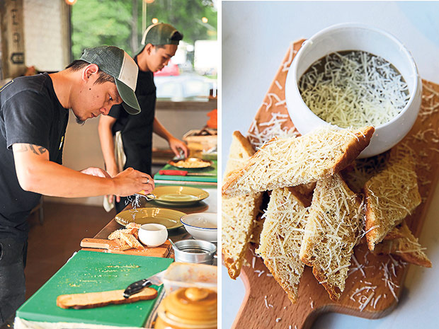 Adding the final touches to the drunken chicken liver pate (left). Once you try the drunken chicken liver pate here, you will be hooked for more... (right).