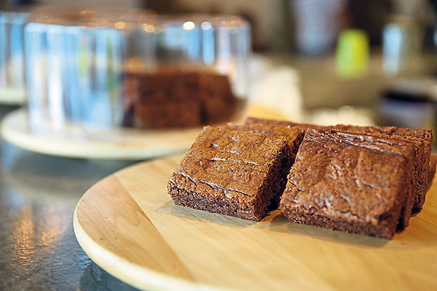 There’s a selection of blondes and brownies at the counter.