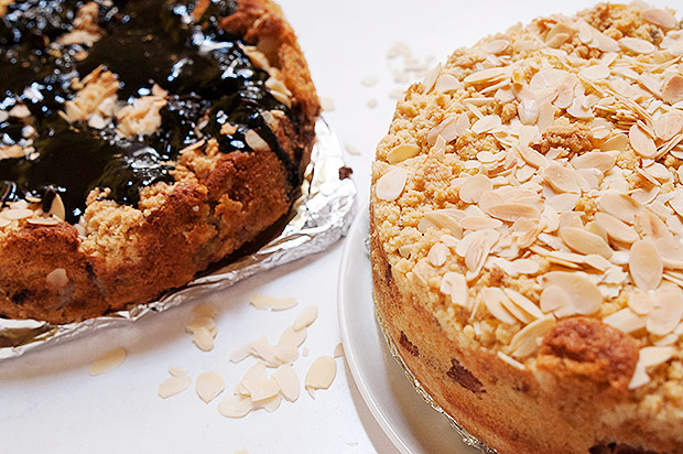 The banana crumble (left) and apple crumble, both bursting in rich fruity flavours.