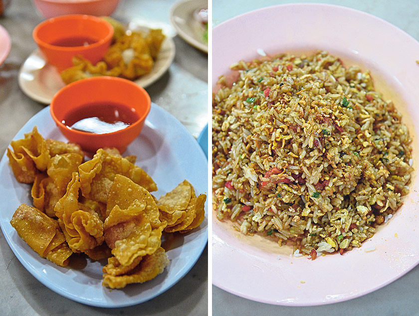 Hands down my most favourite fried wanton in Ipoh; Hoong Tho’s version is crunchy, tasty and not smothered in grease (left). Aside from their noodle dishes, Hoong Tho serves a version of really old school fried rice; packed with “wok hei” and perfectly-balanced flavours from the rice, eggs and char siew (right)