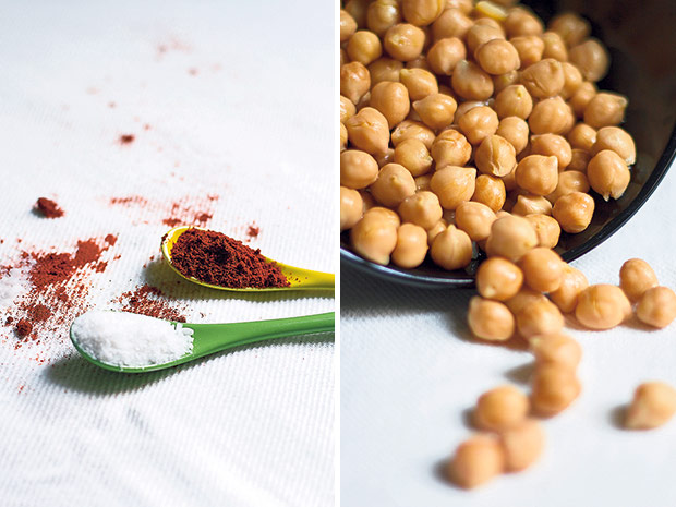 Salt and paprika: a pairing of mineral goodness and smokey, earthy flavours (left). High in protein, chickpeas have a buttery texture and nutty taste (right).