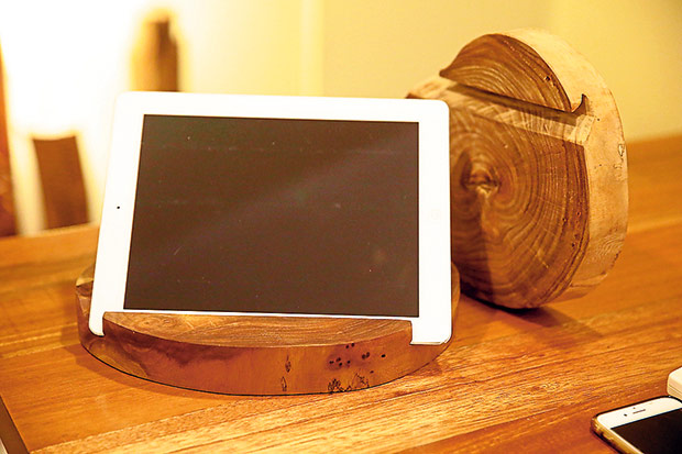 The iPad stand that Loh made for his mother for Christmas.