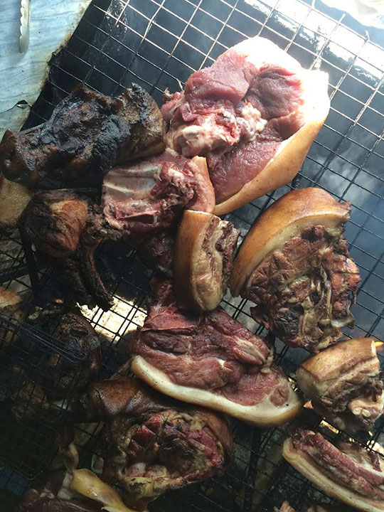 Smoked wild boar meat is leaner than normal pork, but has a good chewy flavour