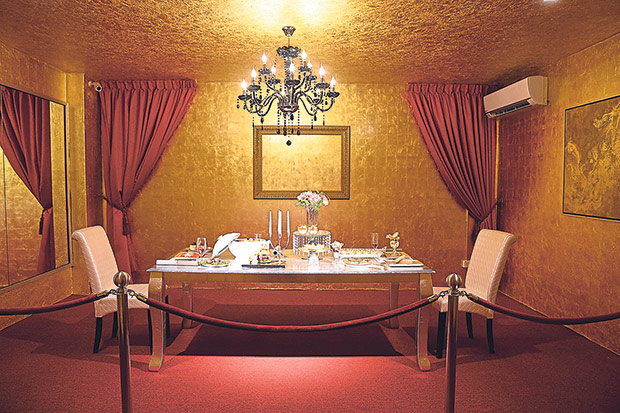 The world’s most expensive food in an opulent gold room.