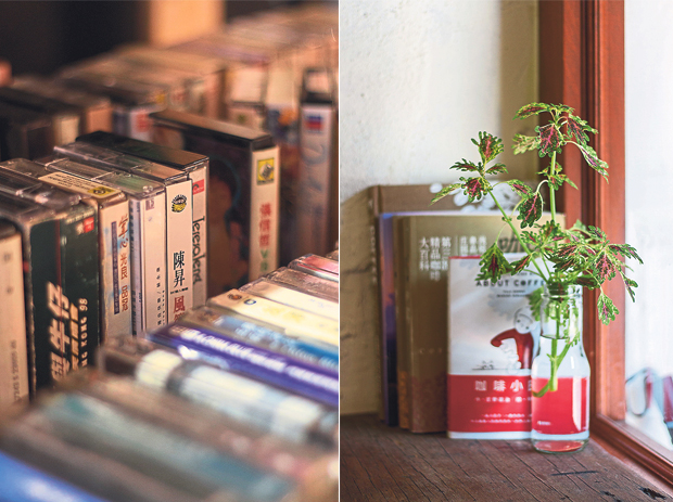 Old-school music cassettes are part of The Coffee Jar’s vintage collection (left). Relax at the window sill and watch the world go by (right)