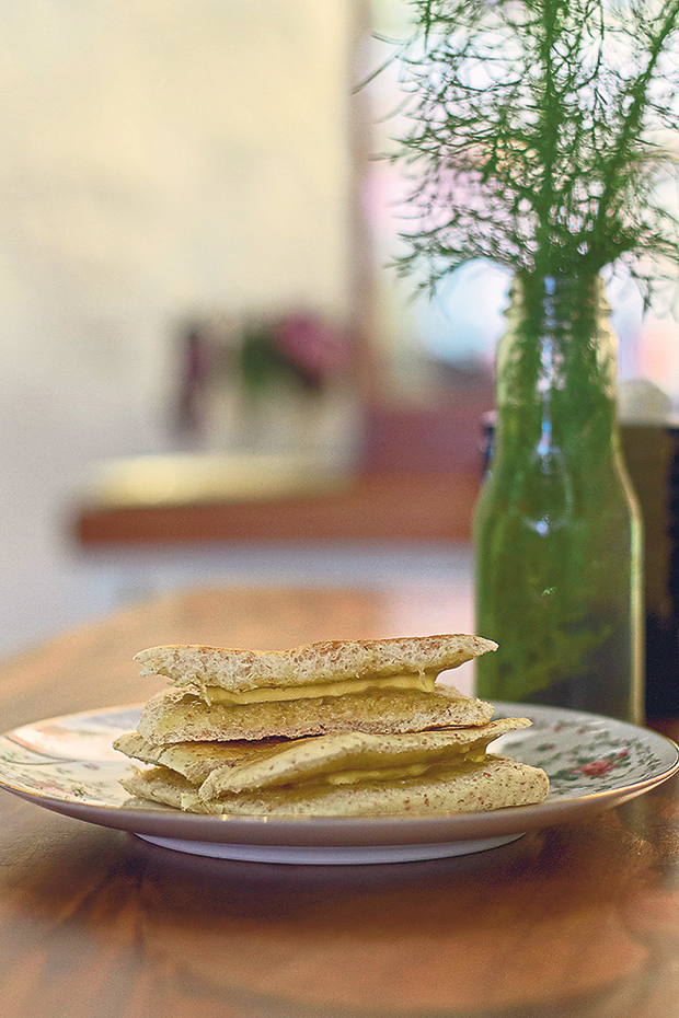 Butter kaya toast, made using wholemeal bread and Teh’s mother’s homemade kaya
