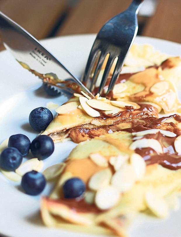 Folded crêpe filled with Nutella and peanut butter