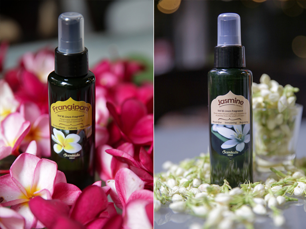 Use the Frangipani scent to calm the nerves and destress (left). Perfume your room with the sweet smell of jasmine (right)