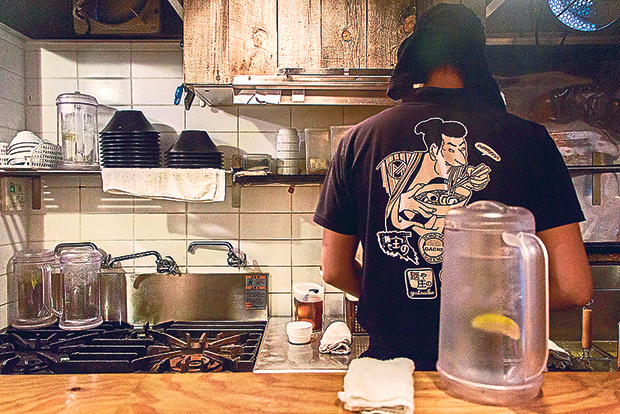 Even the cook’s T-shirt at GACHI Aburasoba is obsessed with ramen!