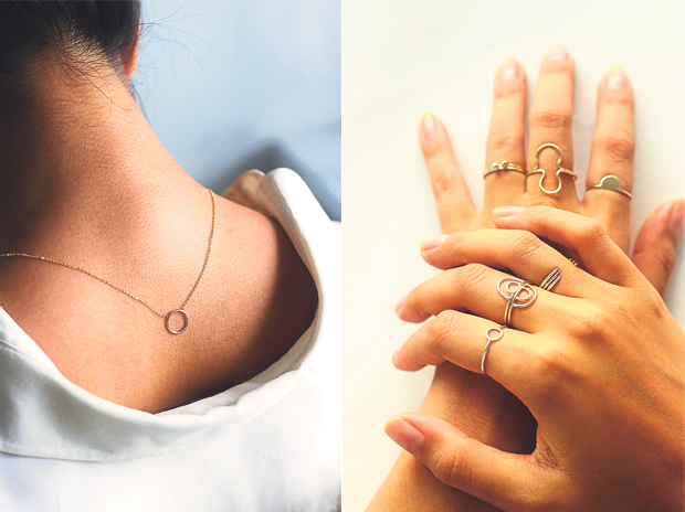 The Luna Collection draws inspiration from the moon and one of the most basic shapes, the circle (left). Like Lego pieces, the rings stack and fit perfectly (right)