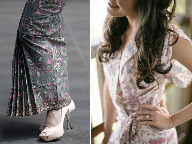 The beautiful folds of the kain kipas (left). If you prefer a more modern interpretation for batik, ask for it to be fashioned into a dress (right).