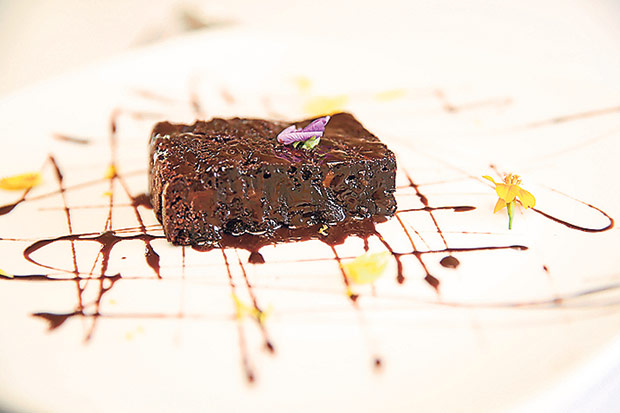For a decadent finish to your meal, order the eggless brownies.