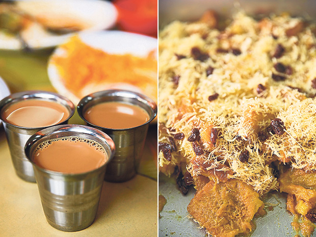 End your meal with a tiny cup of Masala tea at Hyderabad Biryani House (left). Look for this weekend dessert special at Hyderabad Biryani House, the double ka mitha (right).
