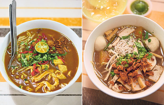 On Tuesday, the lunch special features mee Jawa (left). On Friday, relish the meehoon soup with its robust flavours and the spicy green chillies dip (right).