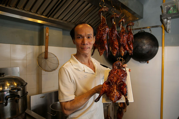 Hong Kong-born Chef Chan with his superb roast ducks.