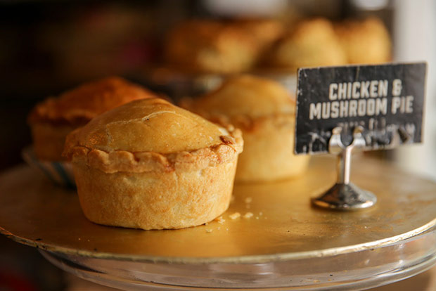 Their chicken and mushroom pies make a nice savoury bite.