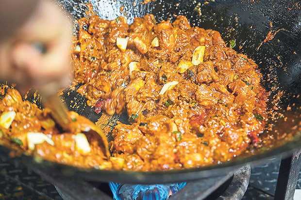 Cooking the chicken varuval takes a longer time to allow the flavours to infuse the chicken.