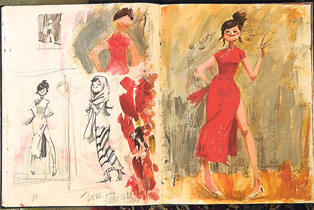 Sketches of pin-up girls drawn by Lina Tan.
