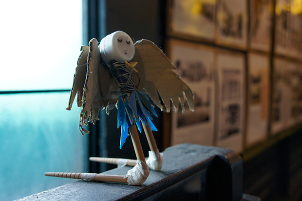 A whimsical angel, made from recycled materials, is yet another of Pierre’s creations.