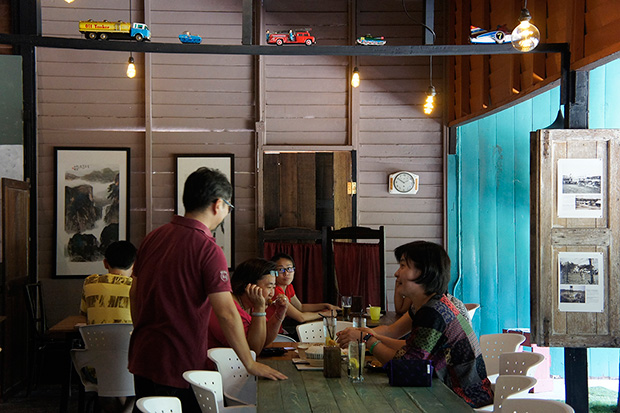 There are vintage collectibles everywhere you turn, even on the beams.