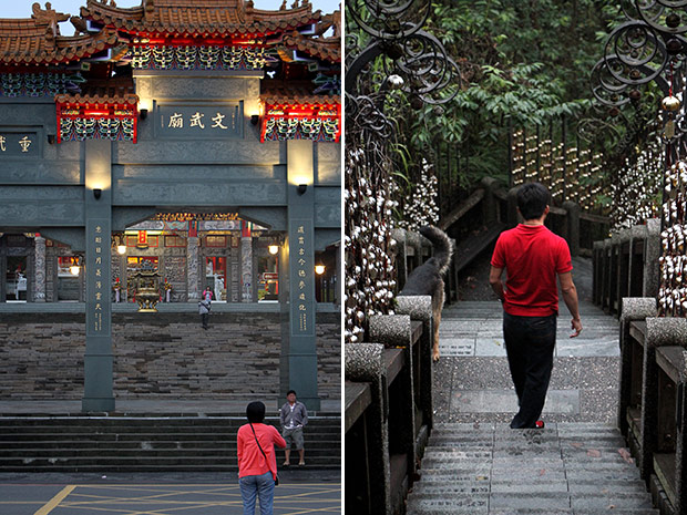 The main entrance of the Gateway and Ceremonial Arch is built from green stone (left). Taking a slow walk down the 366 steps (right).