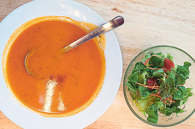 Tomato soup and salad at Seed Natural Food Cafe.