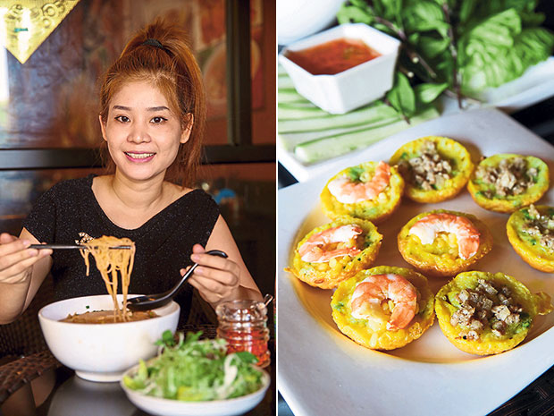 Vietnamese Mimi Nguyen set up this cafe in Kinrara to serve authentic Vietnamese food (left). Nibble on these Bánh khọt topped with mung beans, prawns and diced pork as you wait for your main dishes (right).