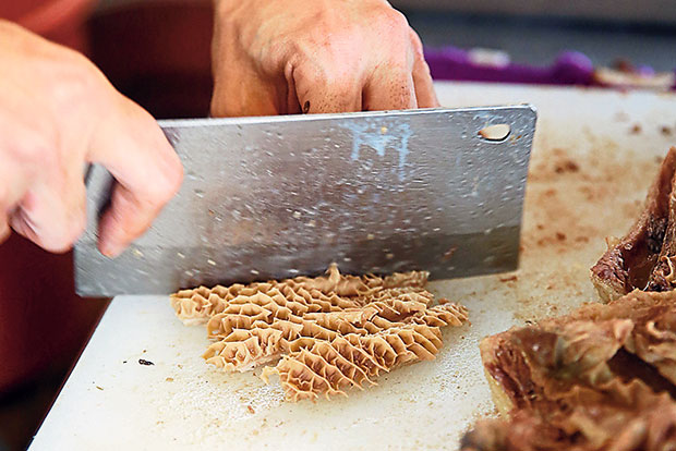 Not always available at the stall, the beef tripe is favoured by the Japanese for their deep flavour.