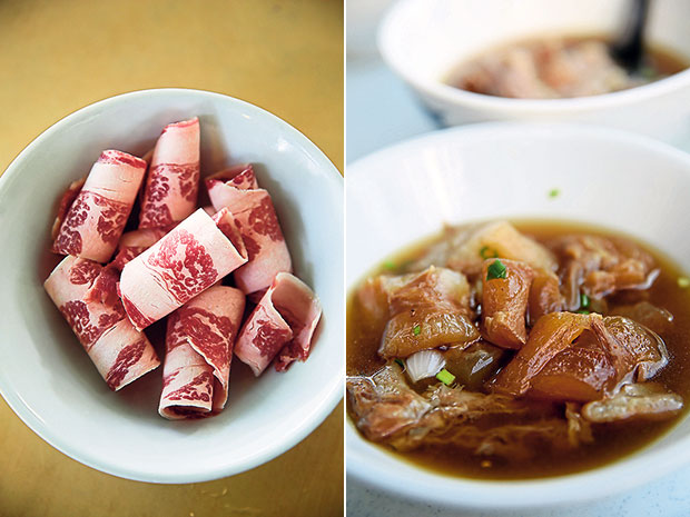 Order the weekend special of US striploin for melt in the mouth goodness (left). Order a bowl of beef tendons that are taste almost like jelly (right).