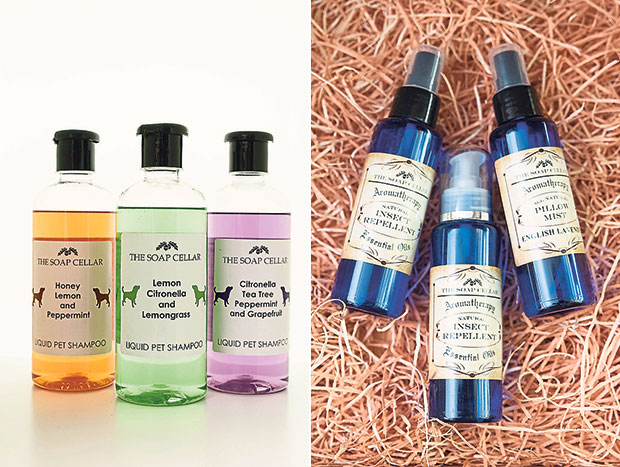 They also have pet shampoo (left). A fragrant lavender pillow mist for better sleep and insect repellent, also mixed by Khoo and Chan (right).