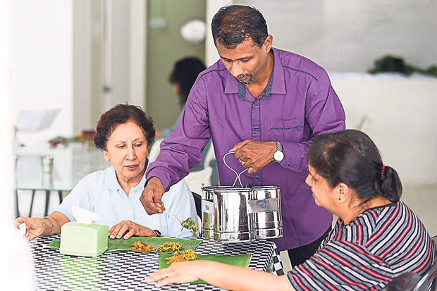 M. Kumaren runs the food at ANZGAM for breakfast, banana leaf rice lunch and dinner.