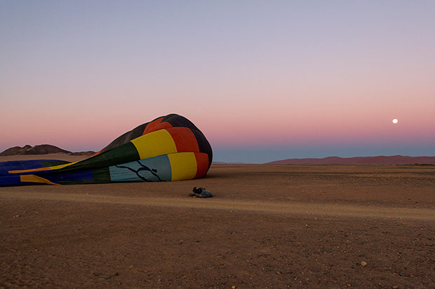 A field in the Namib Desert where hot air balloons take off.