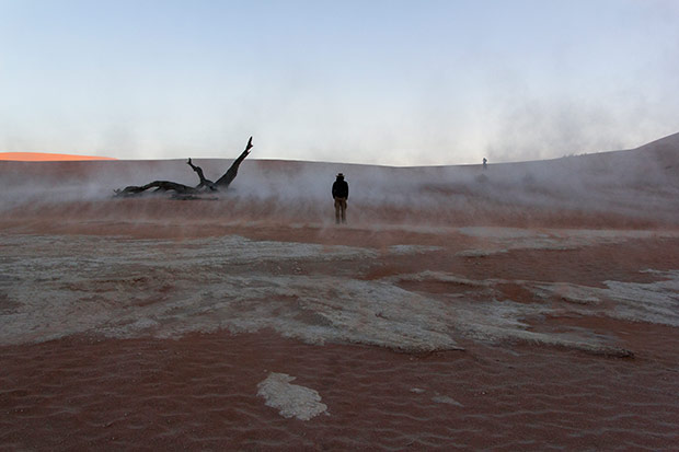Surrounded by dust in the Deadvlei.