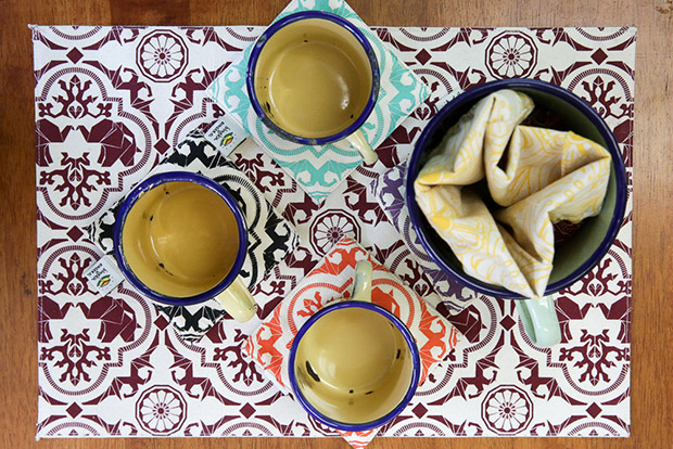 Besides pouches and pillows, Bingka’s prints are also translated into soft furnishings like table mats.