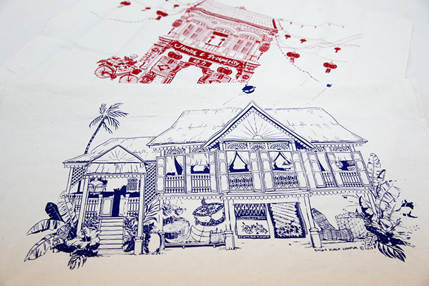 The kampung house tea towel is rich in details, including some ‘hidden’ elements.