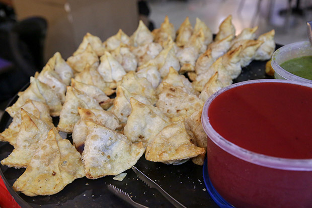 Vegetarian samosas stuffed with boiled potatoes.