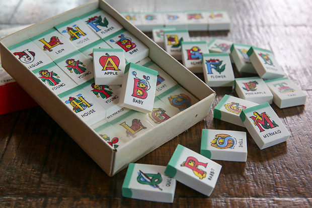 Vintage erasers with all kinds of alphabets and old school lettering.