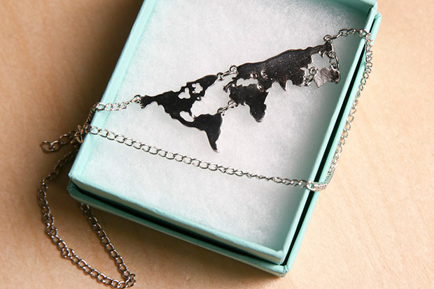 Wear the world around your neck with this map necklace.