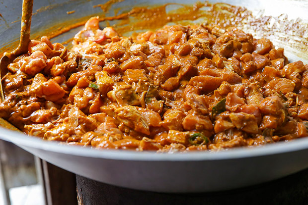 The chicken for the biryani is only prepared when the first batch is about to finish.